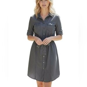 Charcoal Button-Up Midi Dress